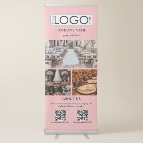 Pink Event Planning Business 3 Photos 2 QR Codes  Retractable Banner