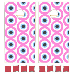 pink evil eye cornhole set