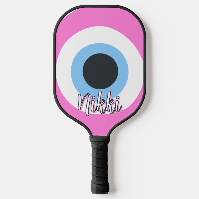 pink evil eye customizable  pickleball paddle (Front)