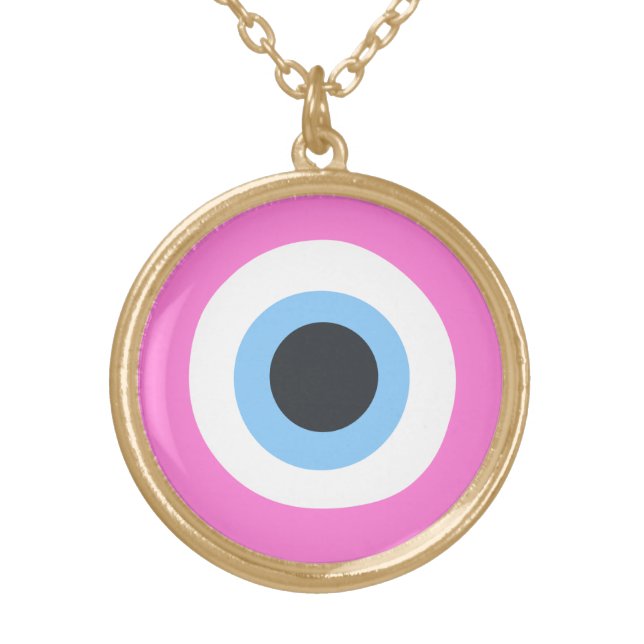 pink evil eye gold necklace (Front)