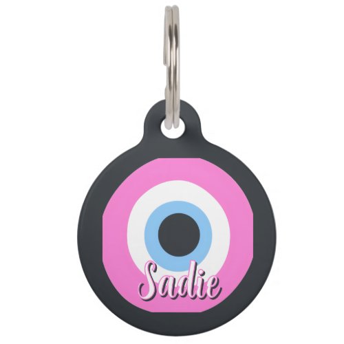 pink evil eye pet ID tag