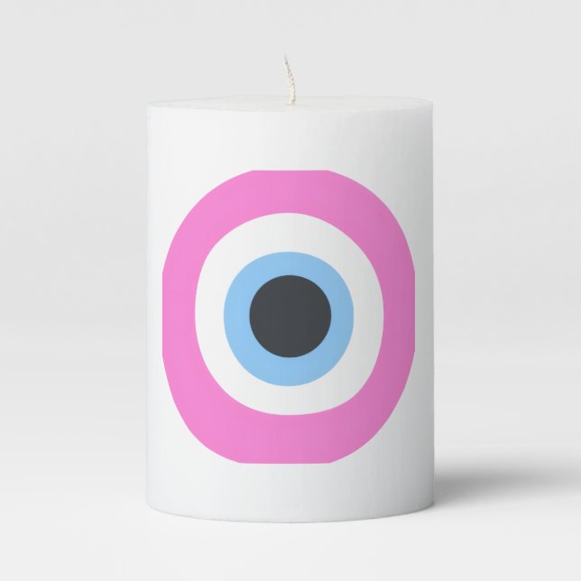 pink evil eye pillar candle  (Front)