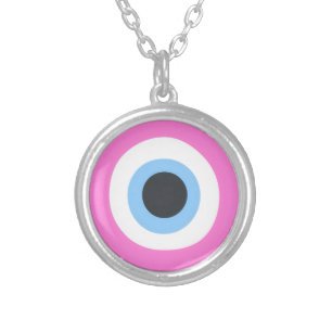 pink evil eye silver plated necklace