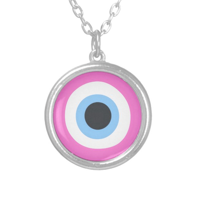 pink evil eye silver plated necklace (Front)