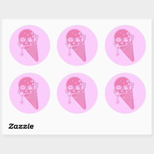 Pink Evil Ice Cream Cone Classic Round Sticker