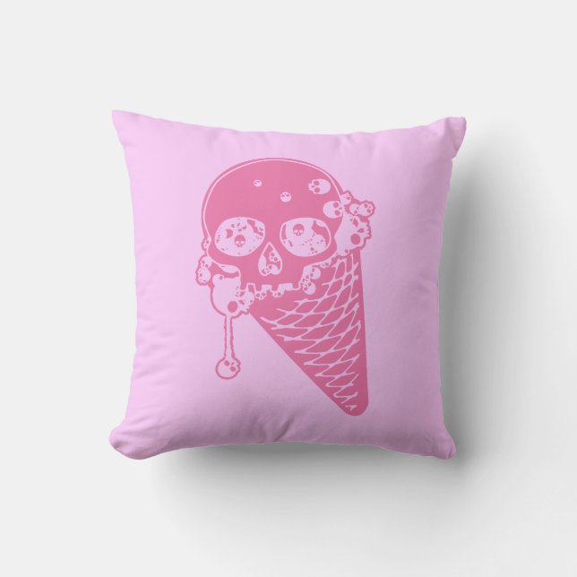Pink Evil Ice Cream Cone Throw Pillow (Front)