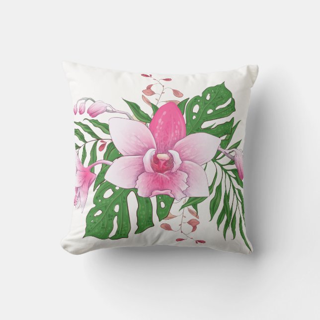 Pink Exotic Flower Throw Pillow (Front)