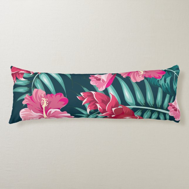 Pink Exotic Flowers design Body Pillow (Front)