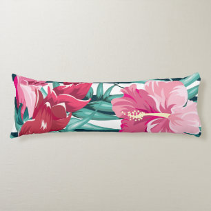 Pink Exotic Flowers striped Body Pillow