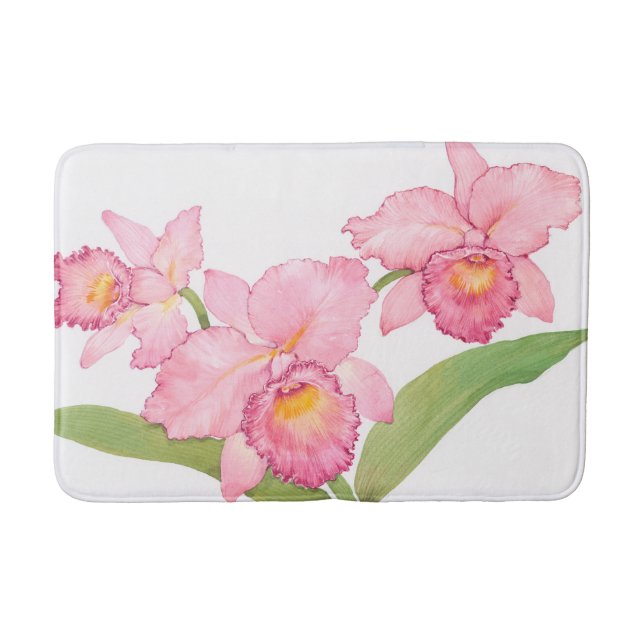 Pink Exotic Watercolor Flowers Bathroom Mat (Front)