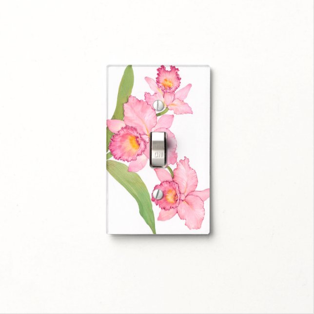 Pink Exotic Watercolor Flowers Light Switch Cover (In Situ)