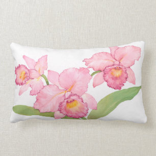 Pink Exotic Watercolor Flowers Lumbar Pillow