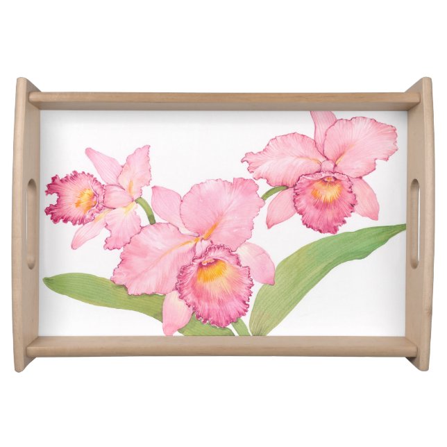 Pink Exotic Watercolor Flowers Serving Tray (Front)