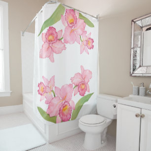 Pink Exotic Watercolor Flowers Shower Curtain