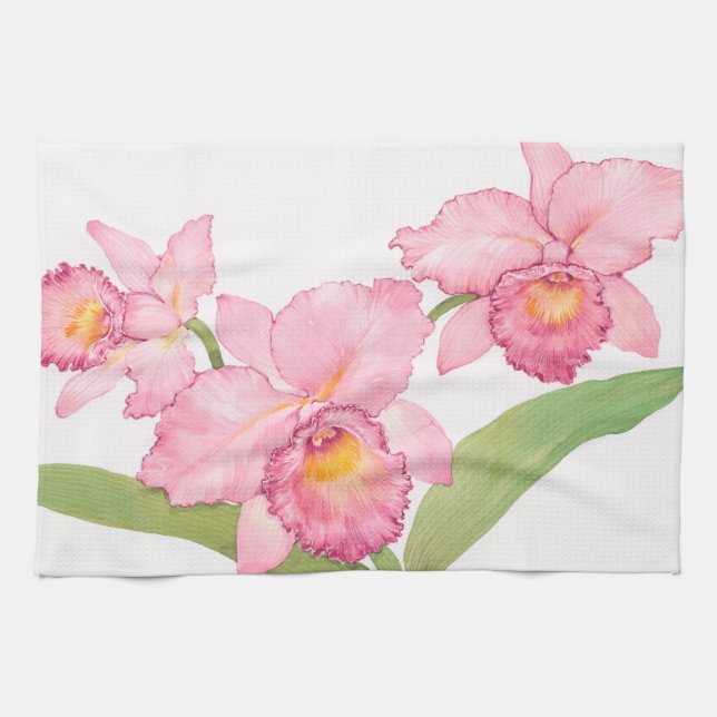 Pink Exotic Watercolor Flowers Towel (Horizontal)