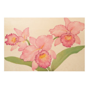 Pink Exotic Watercolor Flowers Wood Wall Decor