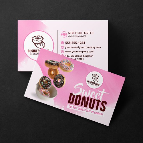 Pink Eye_Catching Donut Bakery Shop Sweet Treats Business Card