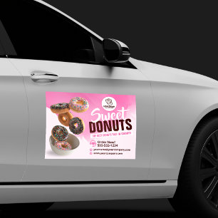 Pink Eye-Catching Donut Bakery Shop Sweet Treats Car Magnet