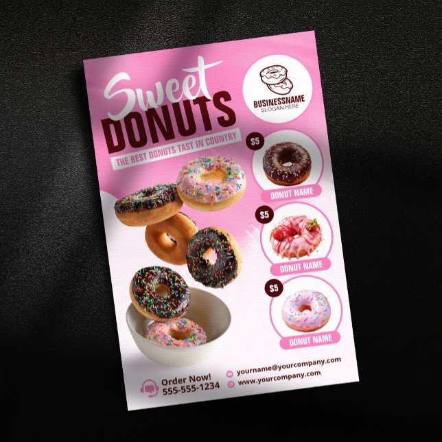 Pink Eye-Catching Donut Bakery Shop Sweet Treats Flyer (Creator Uploaded)