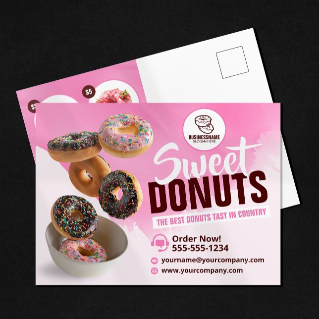 Pink Eye-Catching Donut Bakery Shop Sweet Treats Postcard (Creator Uploaded)