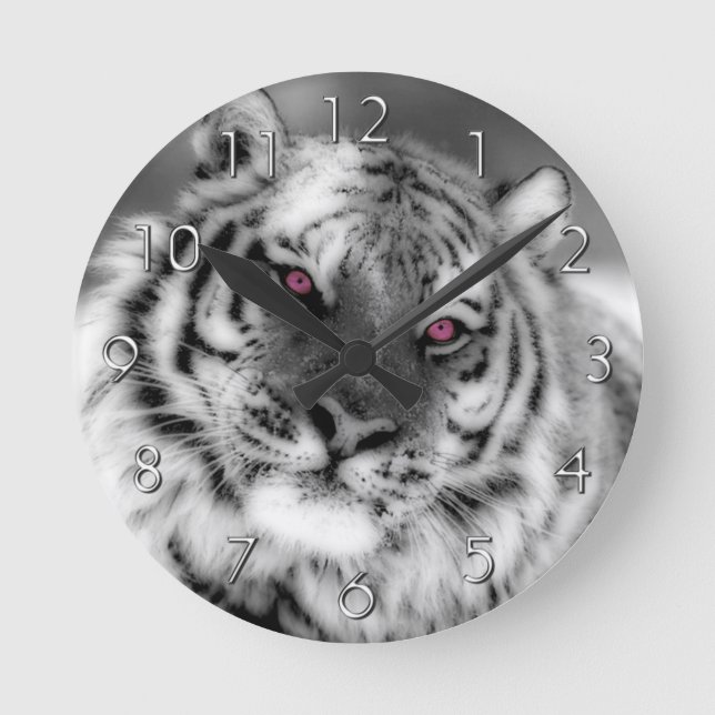 Pink Eyed Tiger Round Clock (Front)