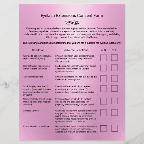 Pink Eyelash Extension Salon Liability Waiver Flyer