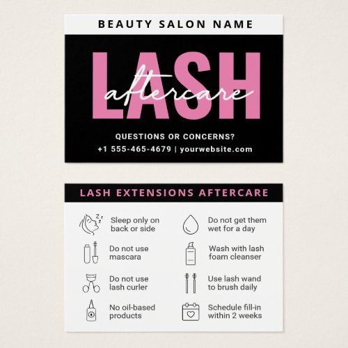 Pink Eyelash Extensions Lash Aftercare Card