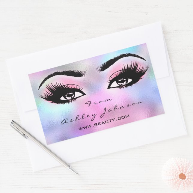 Pink Eyelashes Makeup Artist Holograph Rectangular Sticker (Envelope)