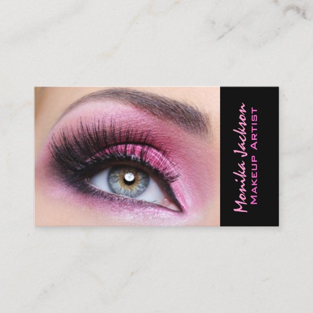 Pink eyeshadow long lashes eyemakeup artist business card (Front)