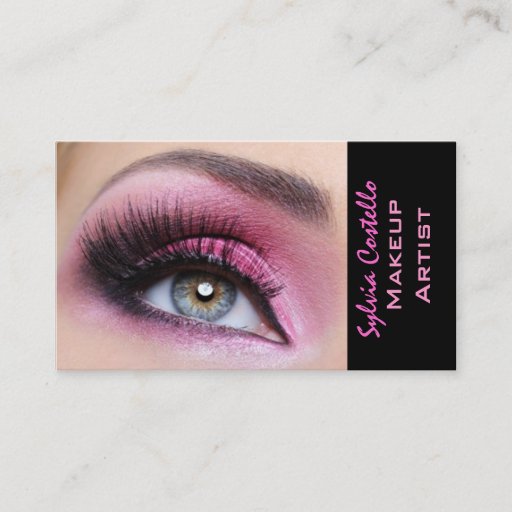 Customizable Pink eyeshadow long lashes eyemakeup artist card business card template
