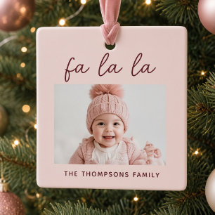 Pink Fa La La Personalized Baby Photo Christmas Ceramic Ornament