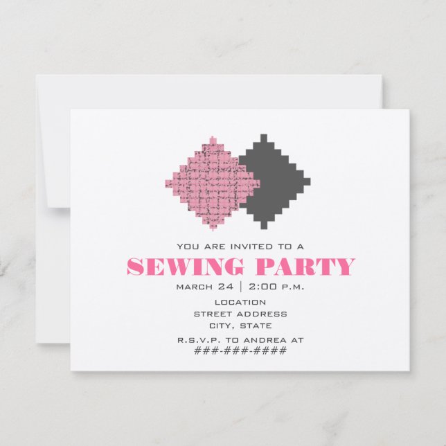 Pink Fabric Swatches Sewing Party Invitation (Front)