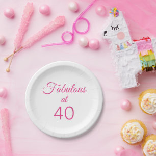 Pink "Fabulous at 40" 40th Birthday Party Paper Plates