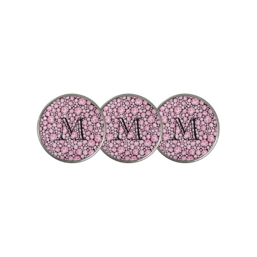 Pink Faceted Diamond Gem black monogram bling Golf Ball Marker