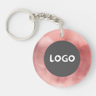 Pink & Faded Rose QR Code Business Logo 2-Sided Keychain