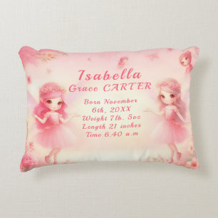 Pink Fairies Bloomy Garden Baby Birth Stats Accent Pillow