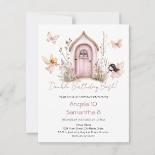 Pink Fairies Double Birthday Bash Kids Invitation