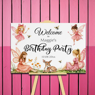 Pink Fairies Woodland Deer Birhday Party Welcome Foam Board