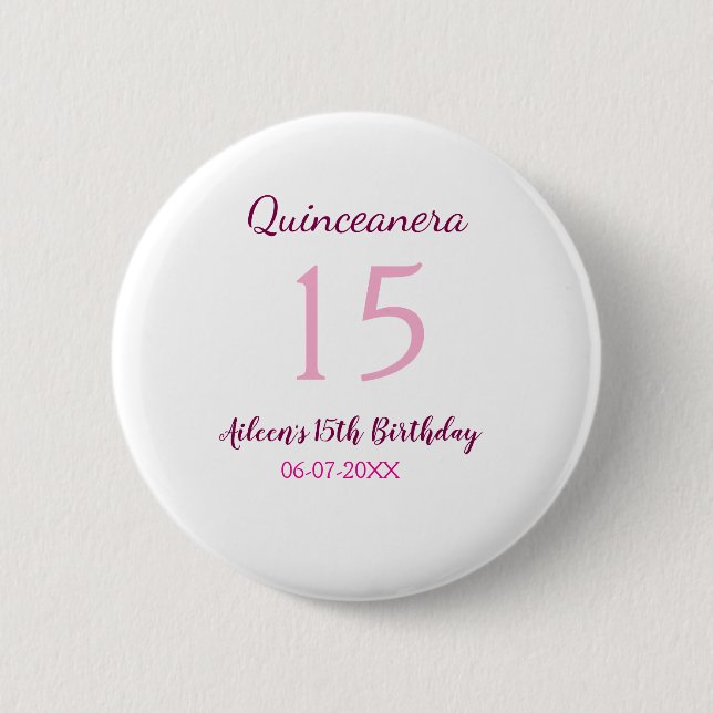 Pink fairy 15th birthday simple moder quinceanera  button (Front)