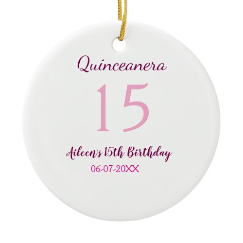 Pink fairy 15th birthday simple moder quinceanera  ceramic ornament