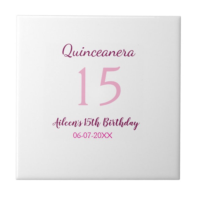 Pink fairy 15th birthday simple moder quinceanera  ceramic tile (Front)