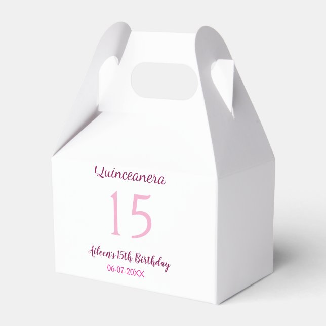 Pink fairy 15th birthday simple moder quinceanera  favor boxes (Front Side)