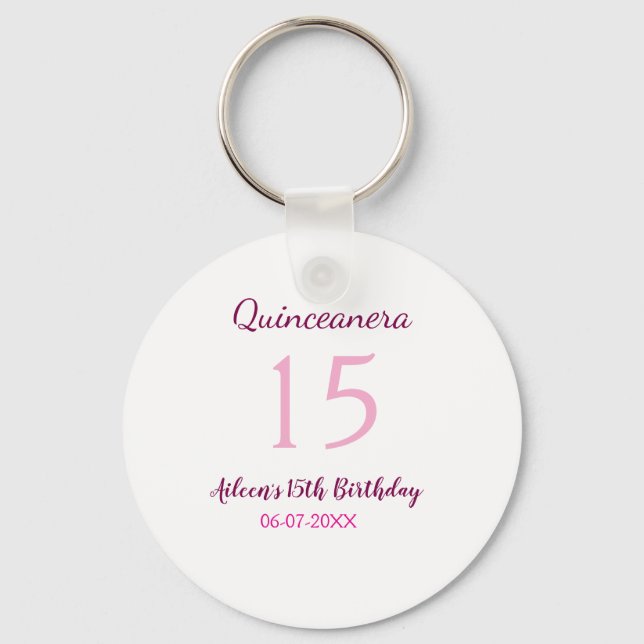 Pink fairy 15th birthday simple moder quinceanera  keychain (Front)
