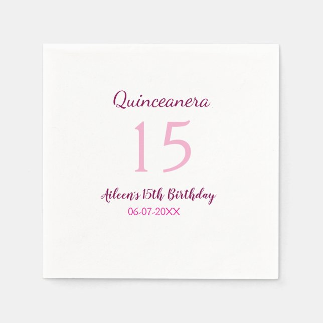 Pink fairy 15th birthday simple moder quinceanera  napkins (Front)