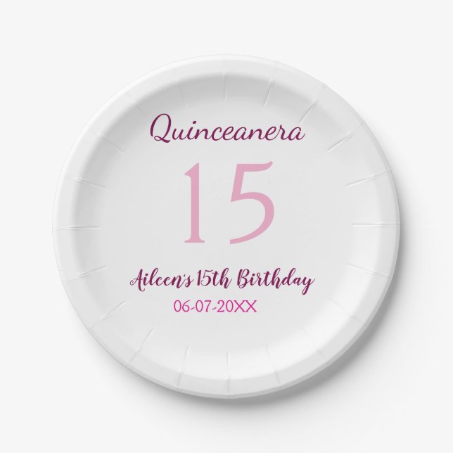 Pink fairy 15th birthday simple moder quinceanera  paper plates (Front)