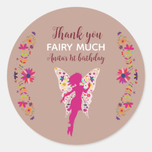 Pink Fairy 1st Birthday Thank You Classic Round St Classic Round Sticker