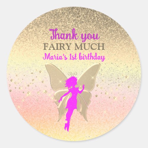 Pink Fairy 1st Birthday Thank You Classic Round Sticker