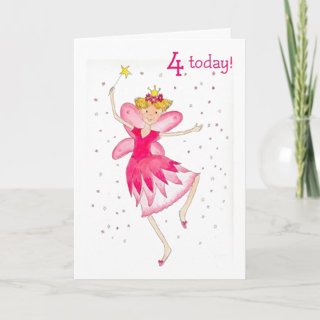 Pink Fairy 4th Birthday Card (Front)
