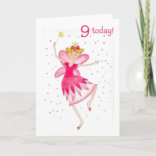 Pink Fairy 9th Birthday Card (Front)