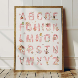 Pink Fairy Alphabet ABC Poster Kids Room Decor